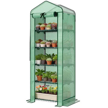 Outsunny Mini Greenhouse with Screen Roof, 5 Tier Portable Small Greenhouse with High Strength PE Cover, Green - product image 1