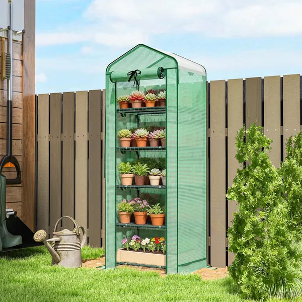 Outsunny Mini Greenhouse with Screen Roof, 5 Tier Portable Small Greenhouse with High Strength PE Cover, Green - product image 2