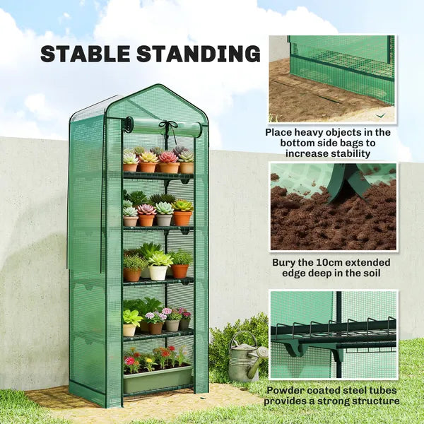 Outsunny Mini Greenhouse with Screen Roof, 5 Tier Portable Small Greenhouse with High Strength PE Cover, Green - product image 8