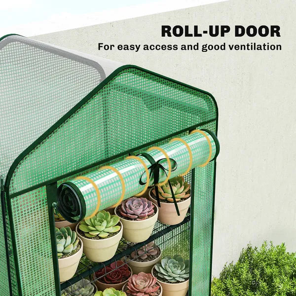 Outsunny Mini Greenhouse with Screen Roof, 5 Tier Portable Small Greenhouse with High Strength PE Cover, Green - product image 7