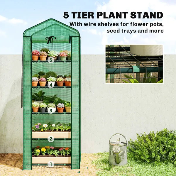 Outsunny Mini Greenhouse with Screen Roof, 5 Tier Portable Small Greenhouse with High Strength PE Cover, Green - product image 6