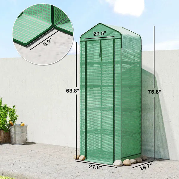 Outsunny Mini Greenhouse with Screen Roof, 5 Tier Portable Small Greenhouse with High Strength PE Cover, Green - product image 3