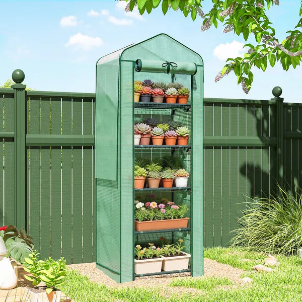 Outsunny Mini Greenhouse with Screen Roof, 5 Tier Portable Small Greenhouse with High Strength PE Cover, Green - product image 10