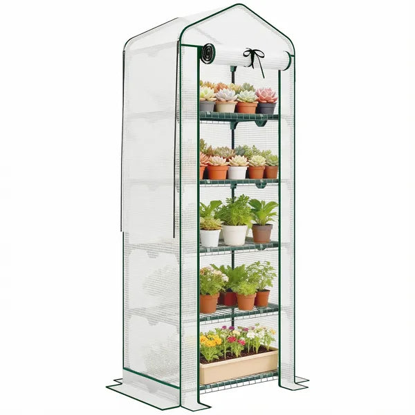Outsunny Mini Greenhouse with Screen Roof, 5 Tier Portable Small Greenhouse with High Strength PE Cover, White - product image 11