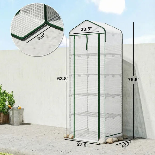 Outsunny Mini Greenhouse with Screen Roof, 5 Tier Portable Small Greenhouse with High Strength PE Cover, White - product image 3