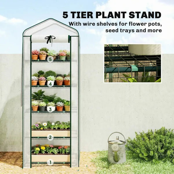 Outsunny Mini Greenhouse with Screen Roof, 5 Tier Portable Small Greenhouse with High Strength PE Cover, White - product image 6