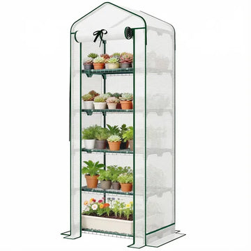 Outsunny Mini Greenhouse with Screen Roof, 5 Tier Portable Small Greenhouse with High Strength PE Cover, White - product image 1