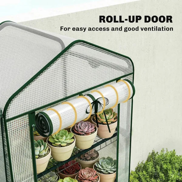 Outsunny Mini Greenhouse with Screen Roof, 5 Tier Portable Small Greenhouse with High Strength PE Cover, White - product image 7