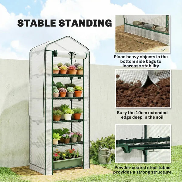Outsunny Mini Greenhouse with Screen Roof, 5 Tier Portable Small Greenhouse with High Strength PE Cover, White - product image 8