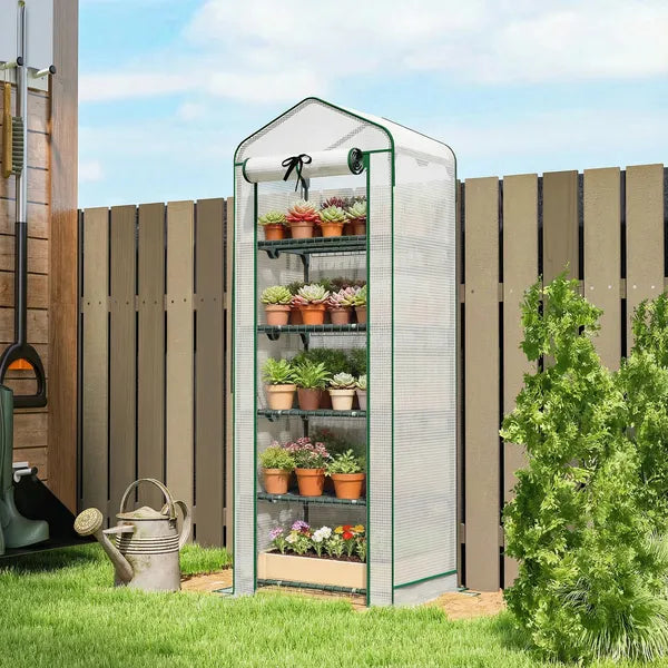 Outsunny Mini Greenhouse with Screen Roof, 5 Tier Portable Small Greenhouse with High Strength PE Cover, White - product image 2