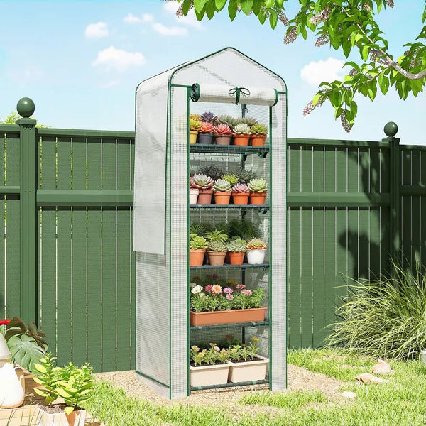 Outsunny Mini Greenhouse with Screen Roof, 5 Tier Portable Small Greenhouse with High Strength PE Cover, White - product image 10