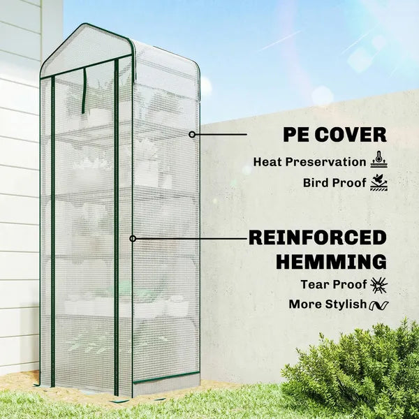 Outsunny Mini Greenhouse with Screen Roof, 5 Tier Portable Small Greenhouse with High Strength PE Cover, White - product image 5