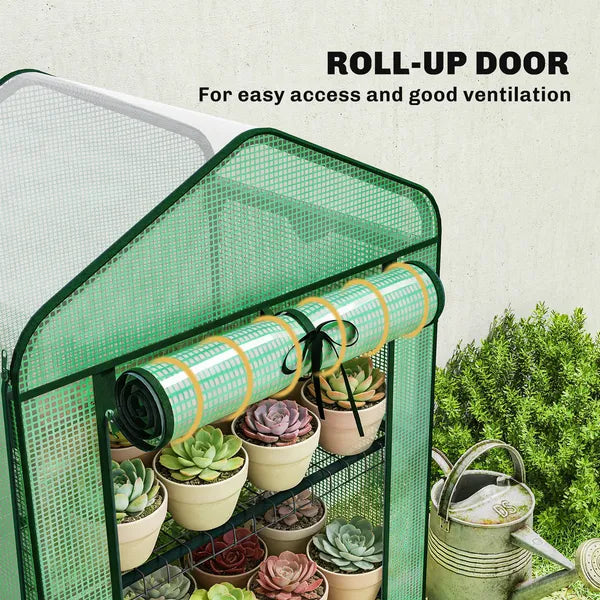 Outsunny Mini Greenhouse with Screen Roof, Portable Small Greenhouse with Roll-Up Zipper Door, 27.6 Inch x 19.7 Inch x 50 Inch, Green - product image 7