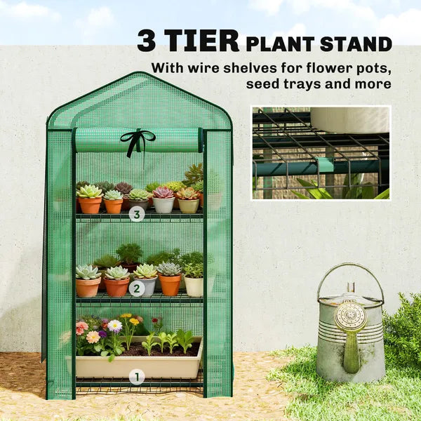 Outsunny Mini Greenhouse with Screen Roof, Portable Small Greenhouse with Roll-Up Zipper Door, 27.6 Inch x 19.7 Inch x 50 Inch, Green - product image 6