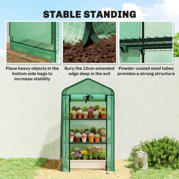 Outsunny Mini Greenhouse with Screen Roof, Portable Small Greenhouse with Roll-Up Zipper Door, 27.6 Inch x 19.7 Inch x 50 Inch, Green - product image 8