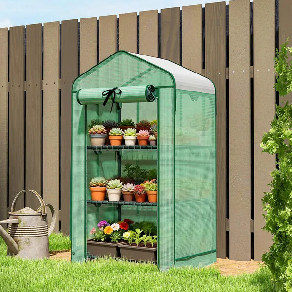 Outsunny Mini Greenhouse with Screen Roof, Portable Small Greenhouse with Roll-Up Zipper Door, 27.6 Inch x 19.7 Inch x 50 Inch, Green - product image 2