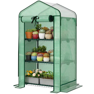 Outsunny Mini Greenhouse with Screen Roof, Portable Small Greenhouse with Roll-Up Zipper Door, 27.6 Inch x 19.7 Inch x 50 Inch, Green - product image 1