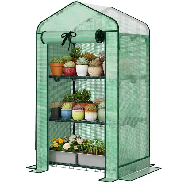 Outsunny Mini Greenhouse with Screen Roof, Portable Small Greenhouse with Roll-Up Zipper Door, 27.6 Inch x 19.7 Inch x 50 Inch, Green - product image 1