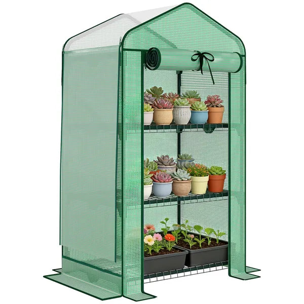 Outsunny Mini Greenhouse with Screen Roof, Portable Small Greenhouse with Roll-Up Zipper Door, 27.6 Inch x 19.7 Inch x 50 Inch, Green - product image 11