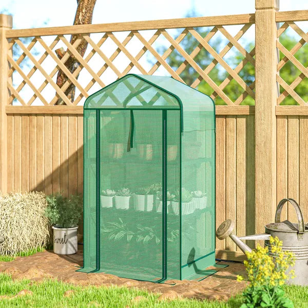 Outsunny Mini Greenhouse with Screen Roof, Portable Small Greenhouse with Roll-Up Zipper Door, 27.6 Inch x 19.7 Inch x 50 Inch, Green - product image 9