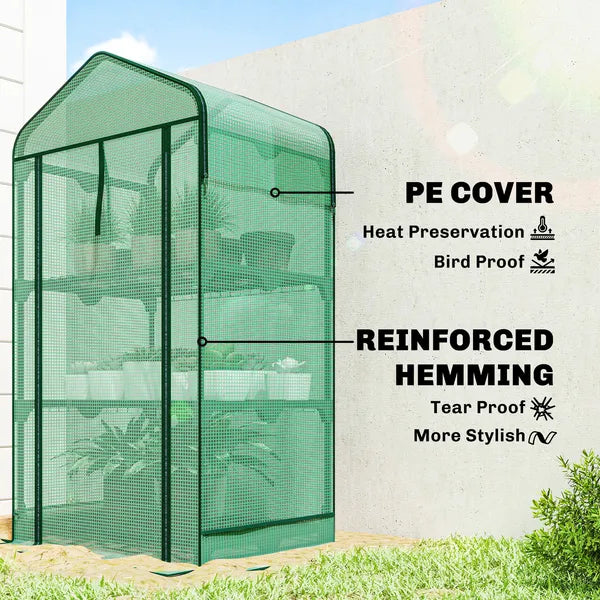 Outsunny Mini Greenhouse with Screen Roof, Portable Small Greenhouse with Roll-Up Zipper Door, 27.6 Inch x 19.7 Inch x 50 Inch, Green - product image 5
