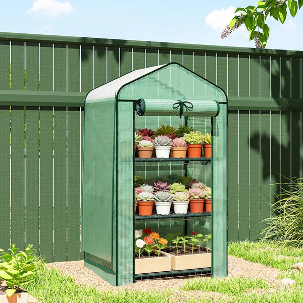 Outsunny Mini Greenhouse with Screen Roof, Portable Small Greenhouse with Roll-Up Zipper Door, 27.6 Inch x 19.7 Inch x 50 Inch, Green - product image 10
