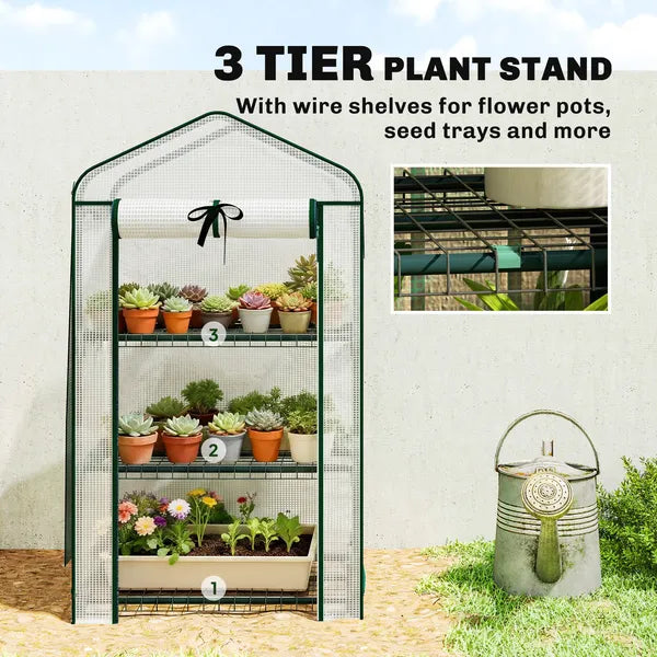 Outsunny Mini Greenhouse with Screen Roof, Portable Small Greenhouse with Roll-Up Zipper Door, 27.6" x 19.7" x 50", White - product image 6