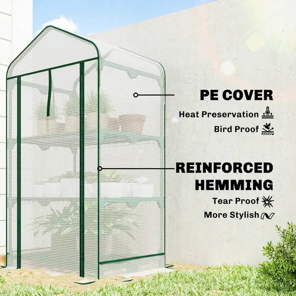 Outsunny Mini Greenhouse with Screen Roof, Portable Small Greenhouse with Roll-Up Zipper Door, 27.6" x 19.7" x 50", White - product image 5