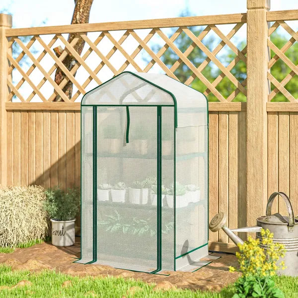 Outsunny Mini Greenhouse with Screen Roof, Portable Small Greenhouse with Roll-Up Zipper Door, 27.6" x 19.7" x 50", White - product image 9