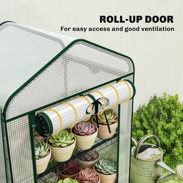 Outsunny Mini Greenhouse with Screen Roof, Portable Small Greenhouse with Roll-Up Zipper Door, 27.6" x 19.7" x 50", White - product image 7