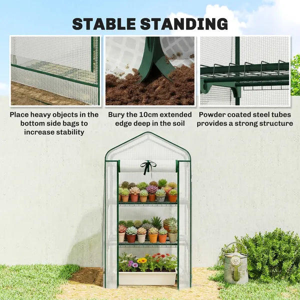 Outsunny Mini Greenhouse with Screen Roof, Portable Small Greenhouse with Roll-Up Zipper Door, 27.6" x 19.7" x 50", White - product image 8