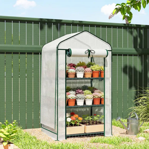 Outsunny Mini Greenhouse with Screen Roof, Portable Small Greenhouse with Roll-Up Zipper Door, 27.6" x 19.7" x 50", White - product image 10