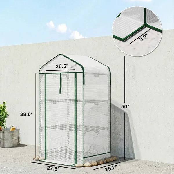 Outsunny Mini Greenhouse with Screen Roof, Portable Small Greenhouse with Roll-Up Zipper Door, 27.6" x 19.7" x 50", White - product image 3