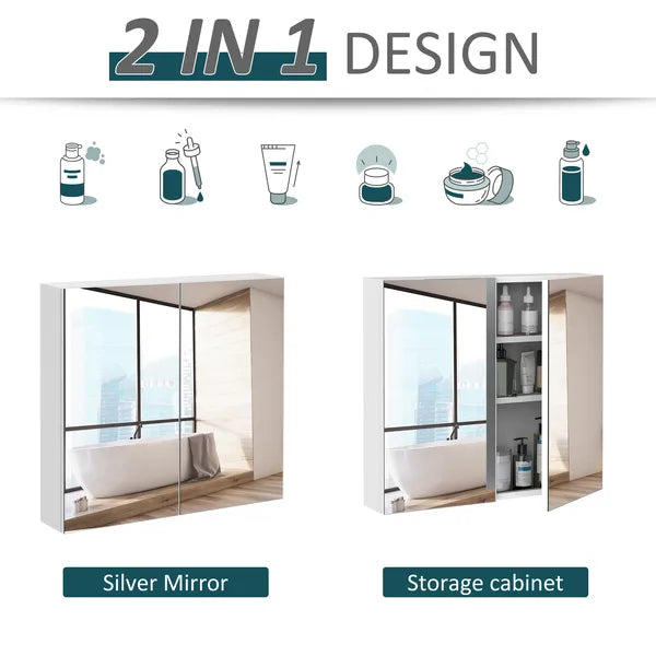 Kleankin Mirrored Medicine Cabinet 24x22 Steel Frame Wall-Mounted Double Doors White - product image 6