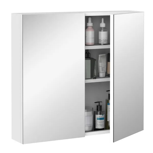 Kleankin Mirrored Medicine Cabinet 24x22 Steel Frame Wall-Mounted Double Doors White - product image 13