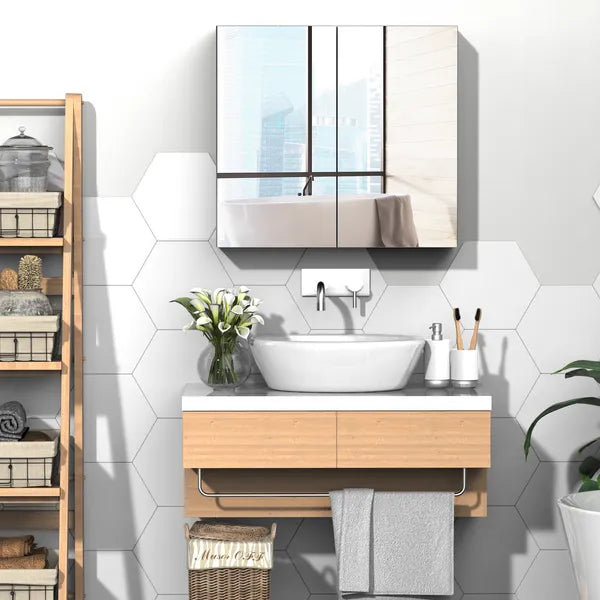 Kleankin Mirrored Medicine Cabinet 24x22 Steel Frame Wall-Mounted Double Doors White - product image 2