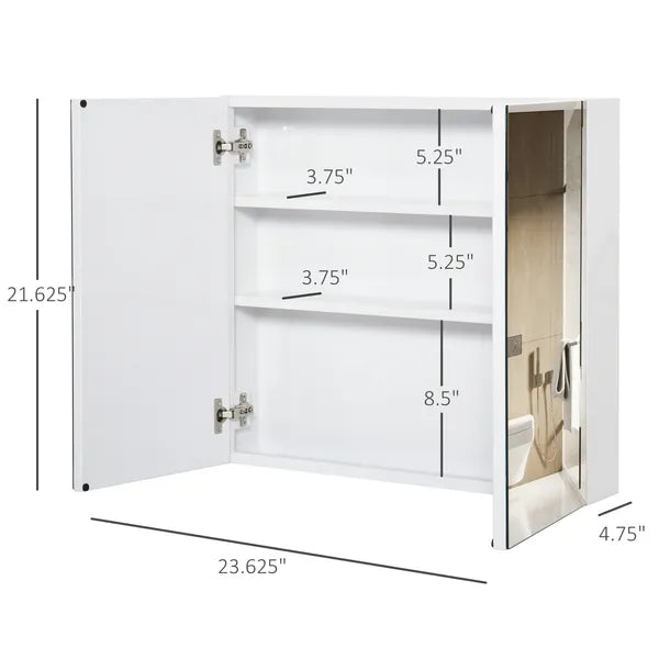 Kleankin Mirrored Medicine Cabinet 24x22 Steel Frame Wall-Mounted Double Doors White - product image 3