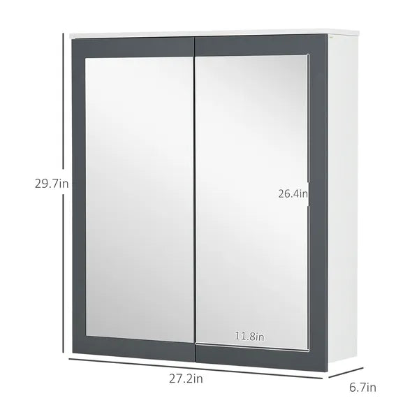 Mirrored Wall Organizer: White Wall-Mounted Bathroom Cabinet with Double Doors and Shelves - product image 3