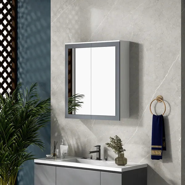 Mirrored Wall Organizer: White Wall-Mounted Bathroom Cabinet with Double Doors and Shelves - product image 10