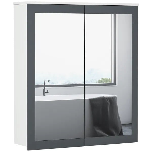 Mirrored Wall Organizer: White Wall-Mounted Bathroom Cabinet with Double Doors and Shelves - product image 1