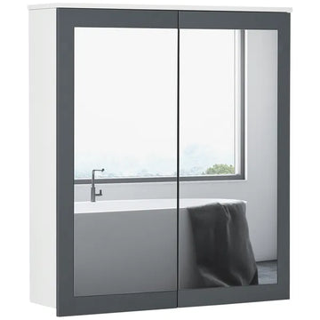 Mirrored Wall Organizer: White Wall-Mounted Bathroom Cabinet with Double Doors and Shelves - product image 1