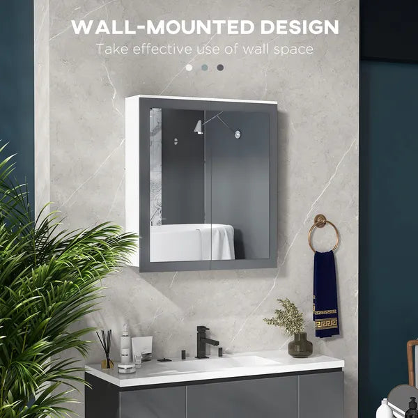 Mirrored Wall Organizer: White Wall-Mounted Bathroom Cabinet with Double Doors and Shelves - product image 7