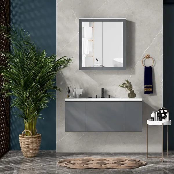 Mirrored Wall Organizer: White Wall-Mounted Bathroom Cabinet with Double Doors and Shelves - product image 8