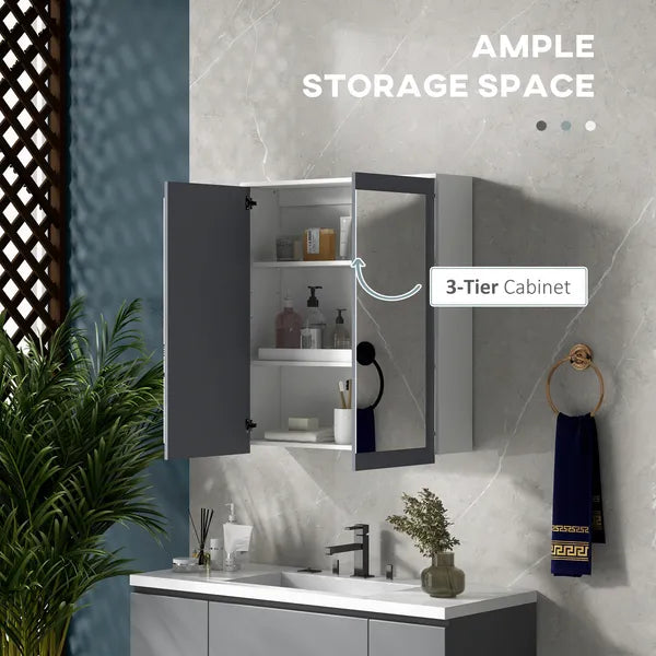 Mirrored Wall Organizer: White Wall-Mounted Bathroom Cabinet with Double Doors and Shelves - product image 4