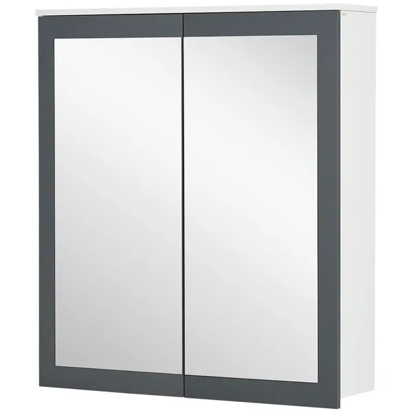 Mirrored Wall Organizer: White Wall-Mounted Bathroom Cabinet with Double Doors and Shelves - product image 11