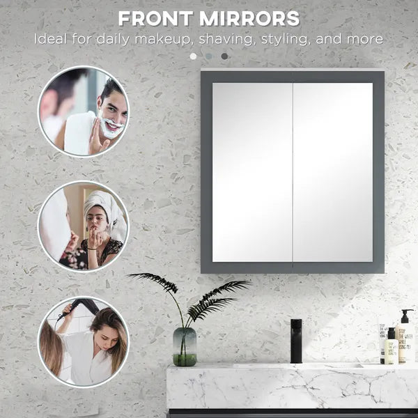 Mirrored Wall Organizer: White Wall-Mounted Bathroom Cabinet with Double Doors and Shelves - product image 5