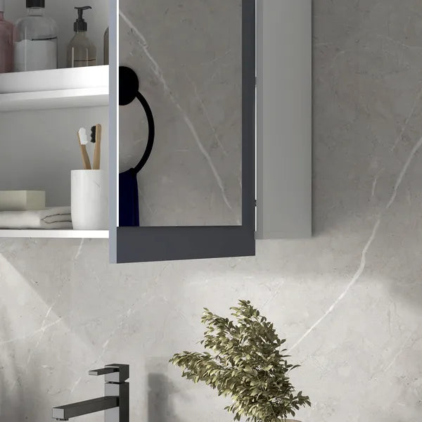 Mirrored Wall Organizer: White Wall-Mounted Bathroom Cabinet with Double Doors and Shelves - product image 9