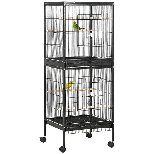 PawHut Mobile 55" Dual-Use Bird Cage Aviary for Finches Budgies with Easy Move Wheels Sleek Black - product image 11