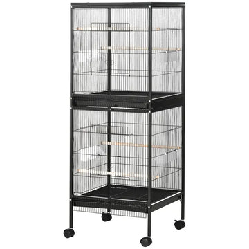 PawHut Mobile 55" Dual-Use Bird Cage Aviary for Finches Budgies with Easy Move Wheels Sleek Black - product image 1