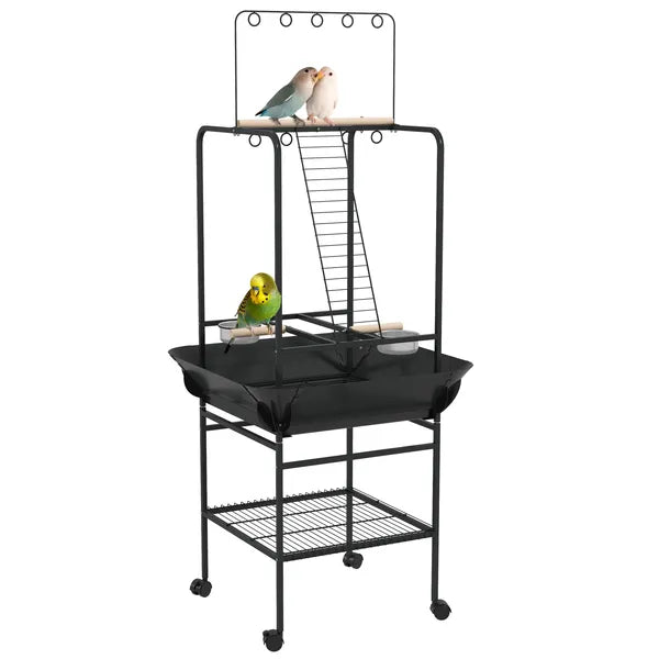 Mobile Bird Stand with Wheels Perches Stainless Steel Feed Bowls Pull-Out Tray for Small Parrot Dark Gray - product image 11